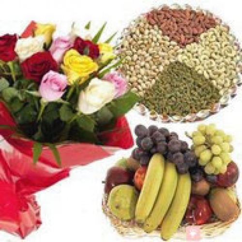 Combo of Flowers Dry and Fresh fruits Basket
