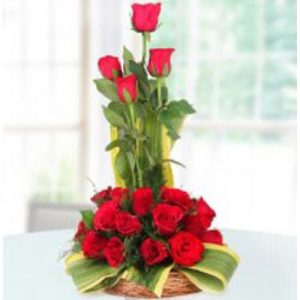 15 red roses tall arrangement