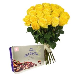 20 Yellow Rose With Cadbury Celebration Pack