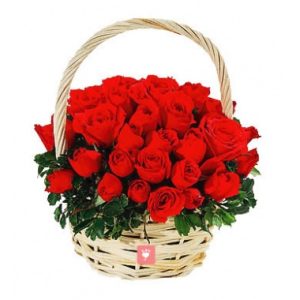30 red rose basket