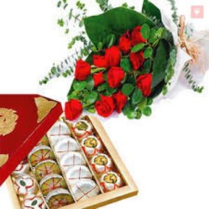Mixed Sweets and 10 Red Roses