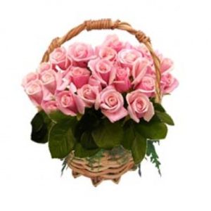 Basket of 30 Pink Roses Basket