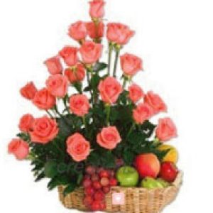 Pink Roses With Mixed Fruits