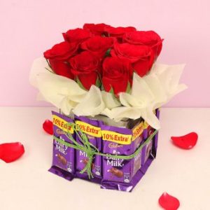 Red Rose With Dairy Milk Arrangement