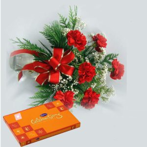 Red Carnation With Cadbury Celebration Pack