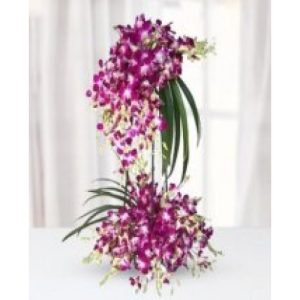 60 purple orchid in tall stand arrangement