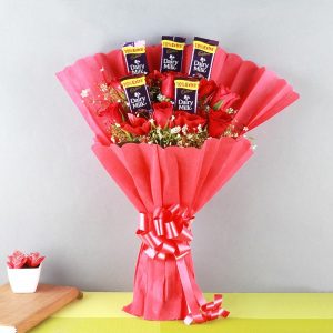 Bouquet Of Red Rose and Dairy Milk