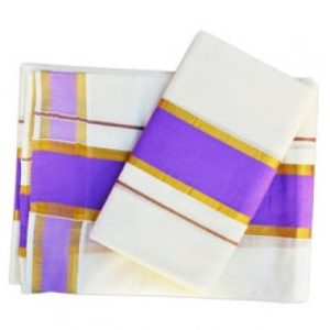 Kerala Kasavu Mundu With Violet Broder