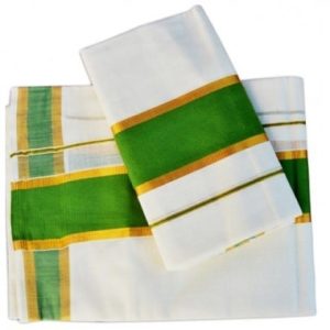 Single Set Mundu With Green Broder