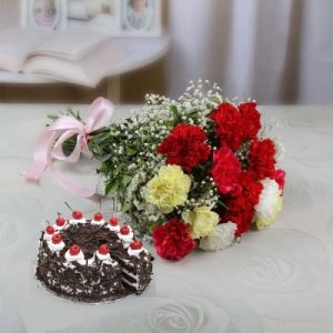 Mixed_Carnations bunch with Black_Forest_cake